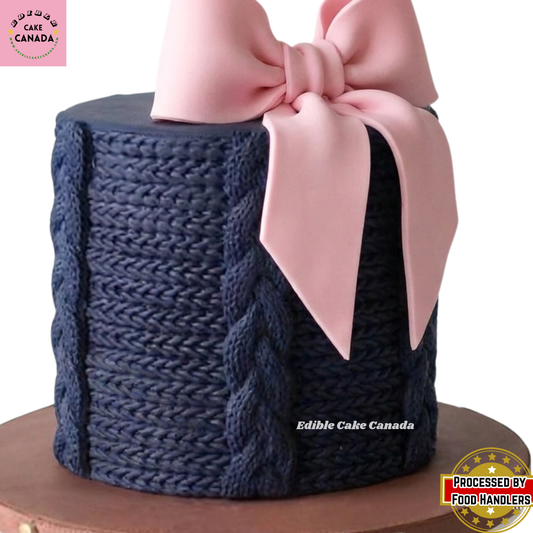 Blue Cable Knit Edible Icing Cake Wrap 8x10" | Sweater Cake Sheet
