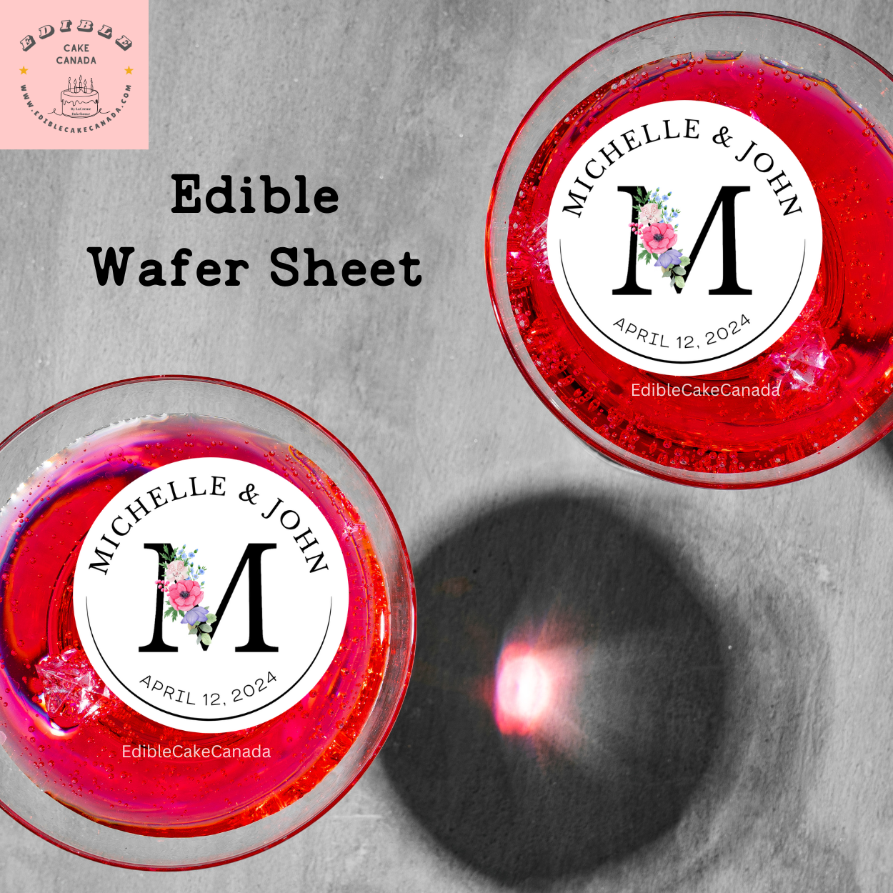 Custom Wedding Initial Wafer Drink Toppers | Precut Edible Drink Toppers for Wedding, Birthday & Cocktail Party