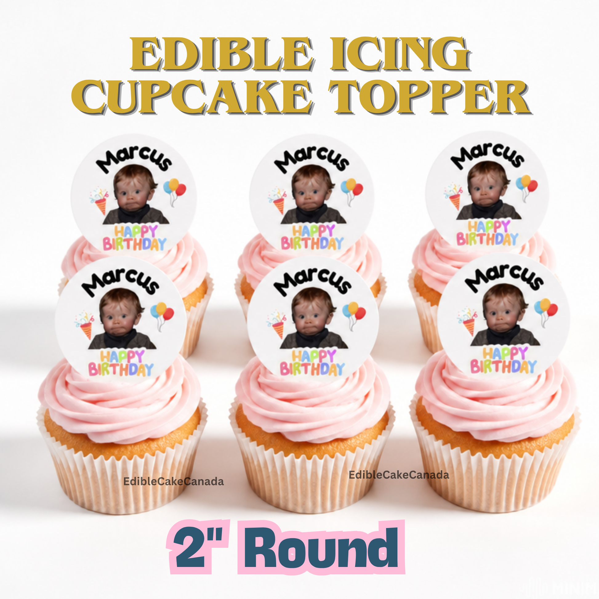 Personalized Photo Edible Cupcake Topper, 2 Inch Round, 12 Count