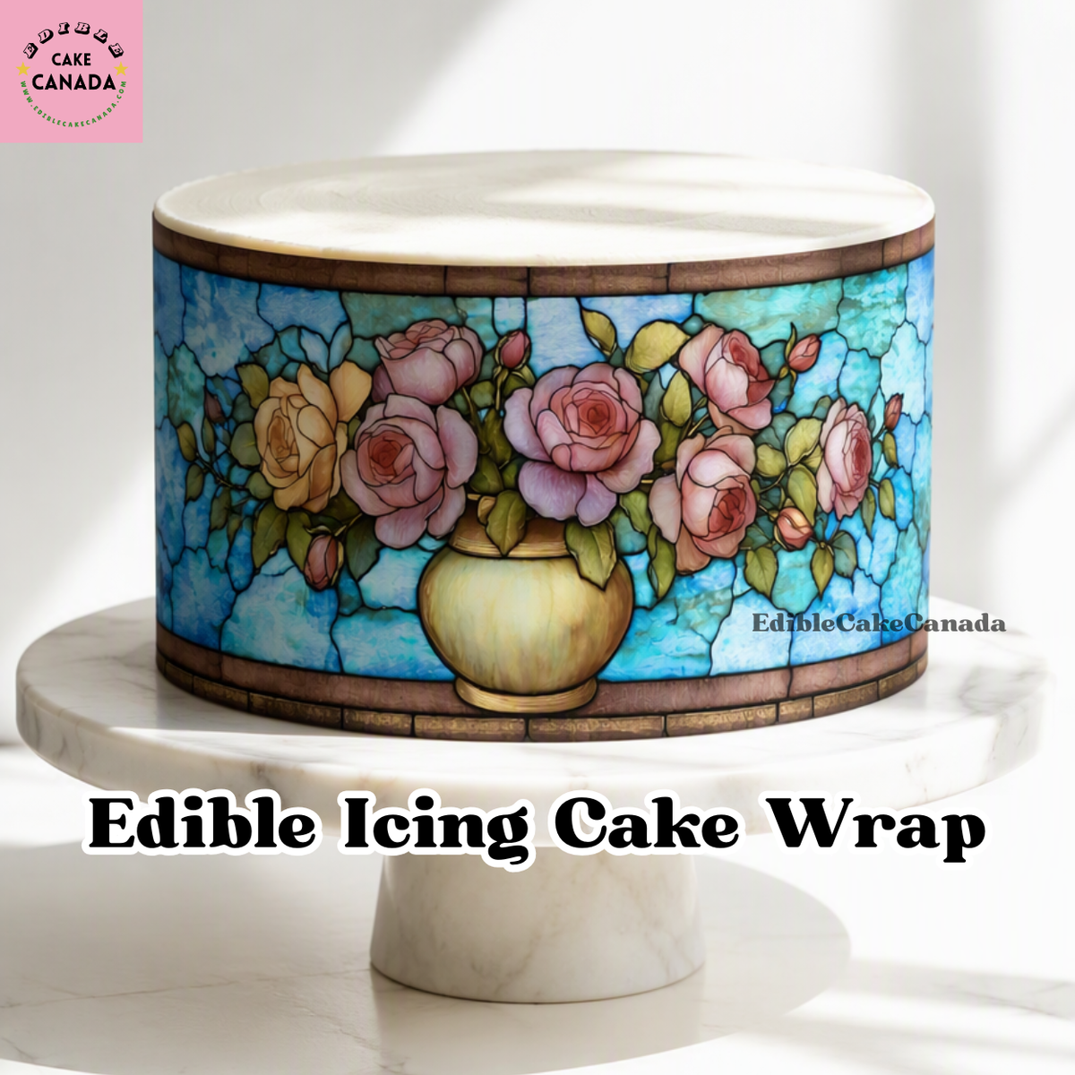8x10 Stained Glass Rose edible cake wrap frosting sheet.