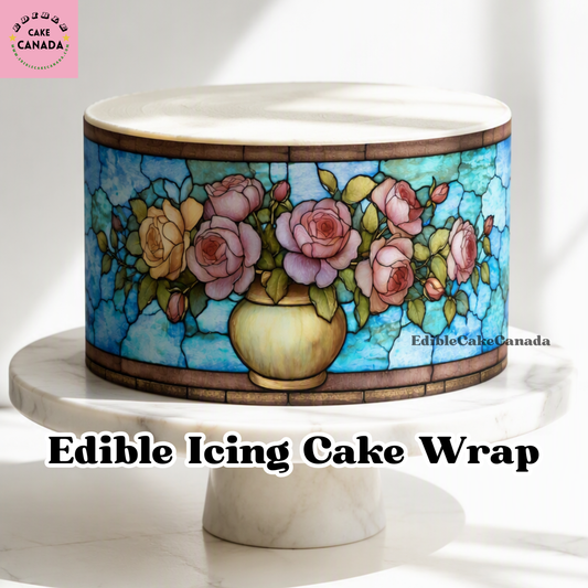 8x10 Stained Glass Rose edible cake wrap frosting sheet.