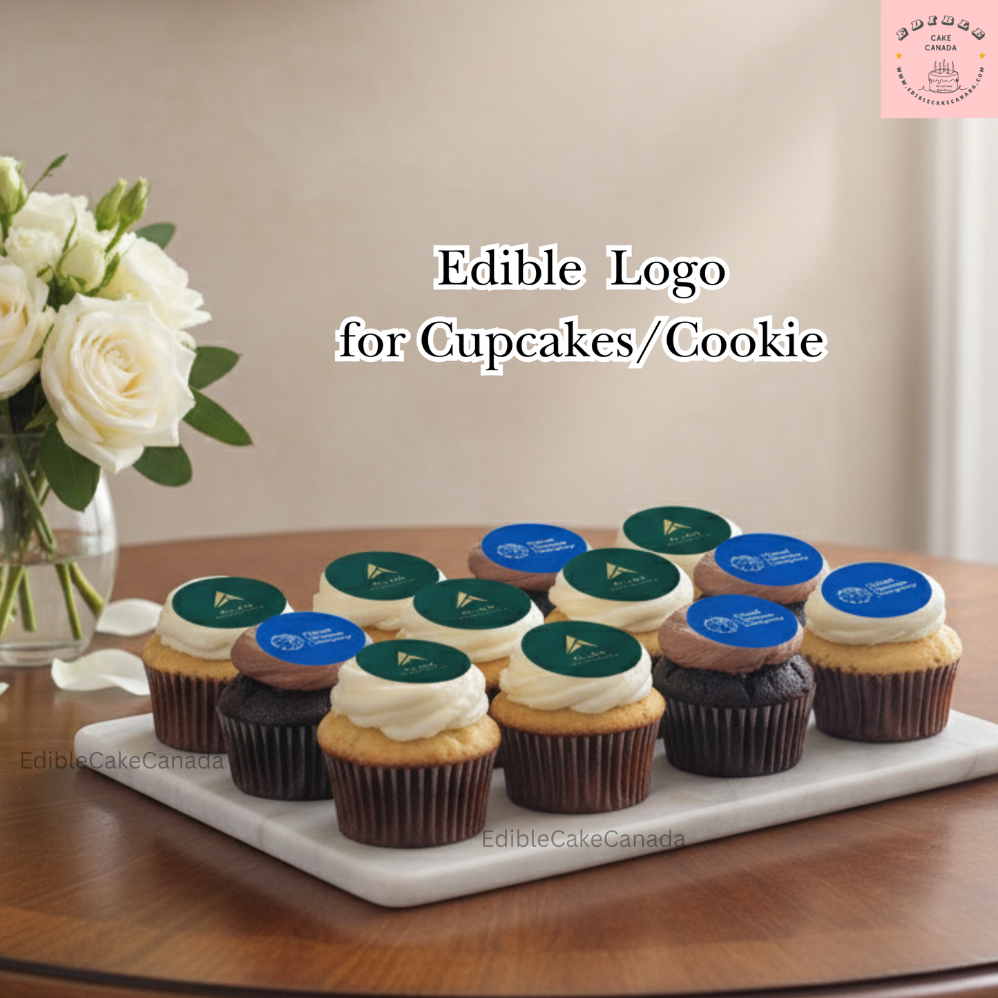 Edible Logo Cupcake Toppers: Custom Corporate Event Treats | Company Brand Building Image Icing Sheet