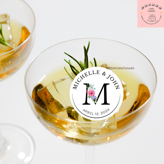 Custom Wedding Initial Wafer Drink Toppers | Precut Edible Drink Toppers for Wedding, Birthday & Cocktail Party