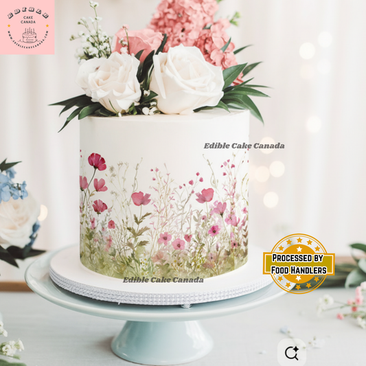 Edible Wildflowers Border Ribbon Cake Wrap – Icing Sheet (8"x10")