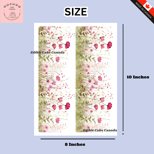 Edible Wildflowers Border Ribbon Cake Wrap – Icing Sheet (8"x10")