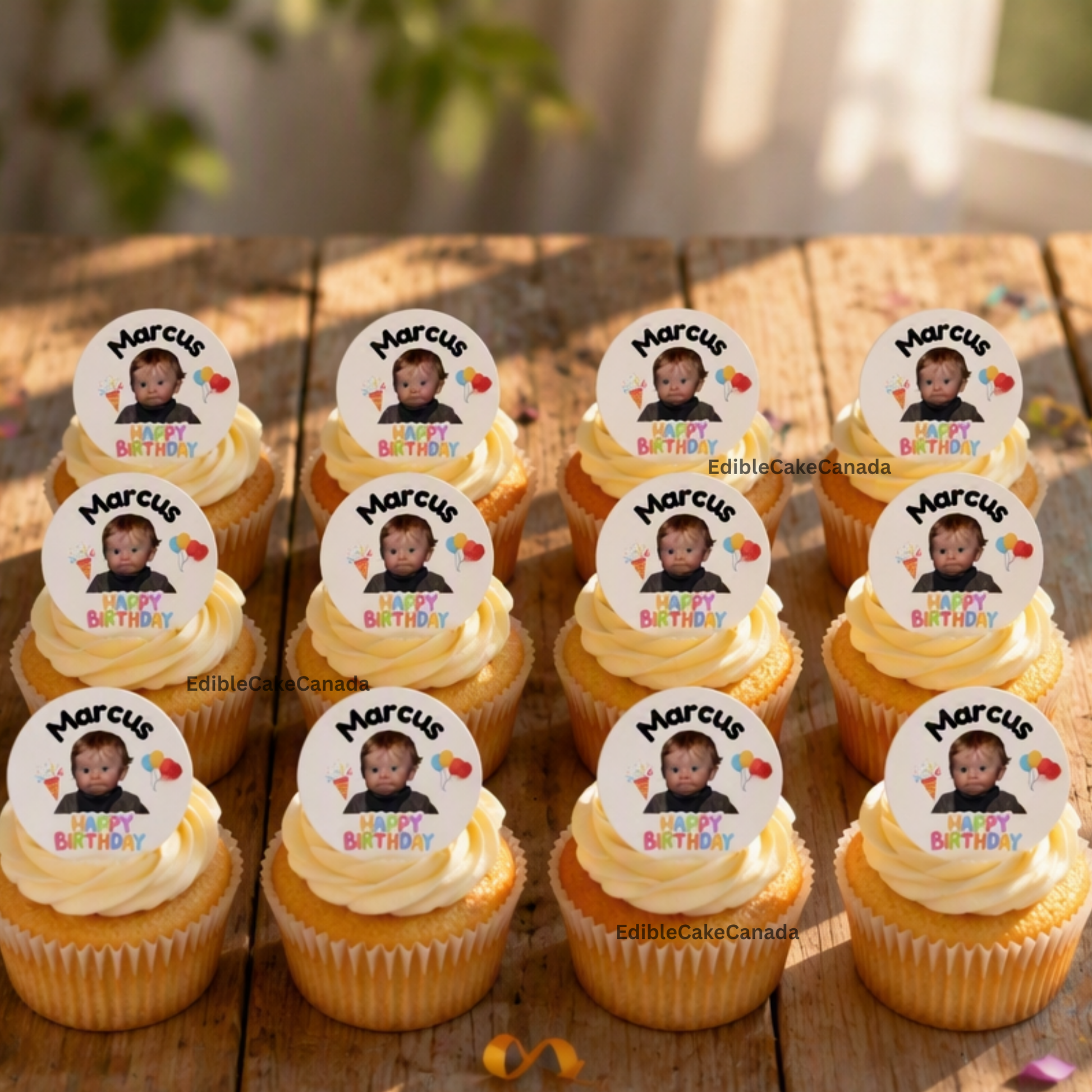 Edible Photo Cupcake Toppers, 2 Inch Round, Custom Image, 12 Pieces