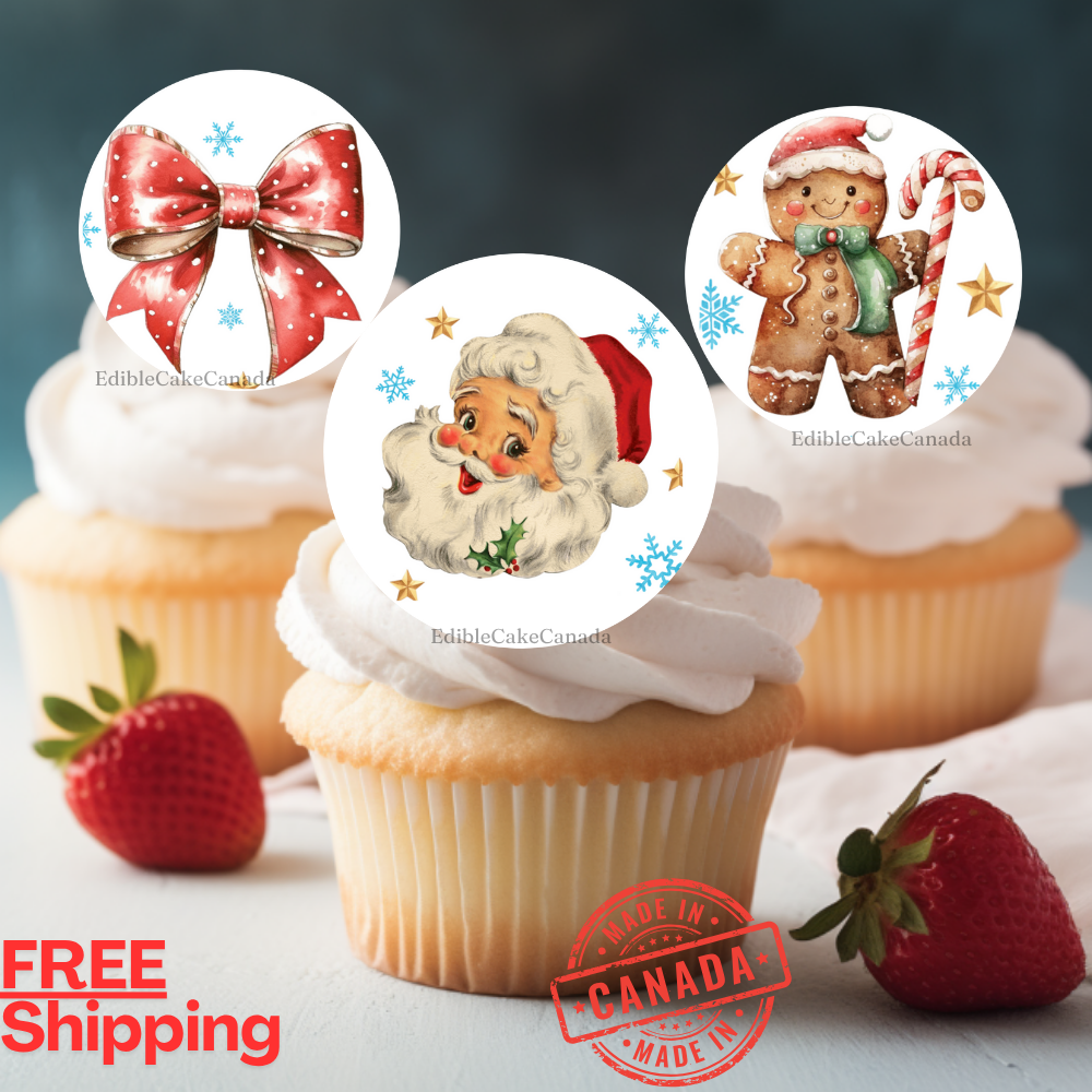 Edible Christmas Cupcake Toppers – 6 Festive Designs | Round Icing Images (1.5", 2", 3") | Food-Grade Cake Decorations