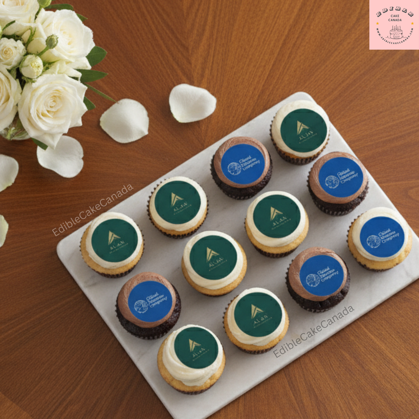 Edible Logo Cupcake Toppers: Custom Corporate Event Treats | Company Brand Building Image Icing Sheet