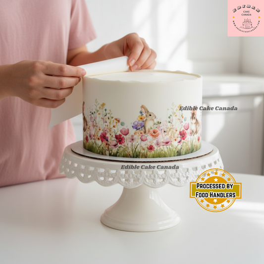 Edible Rabbit & Wildflowers Cake Wrap – Icing Sheet (8"x10")