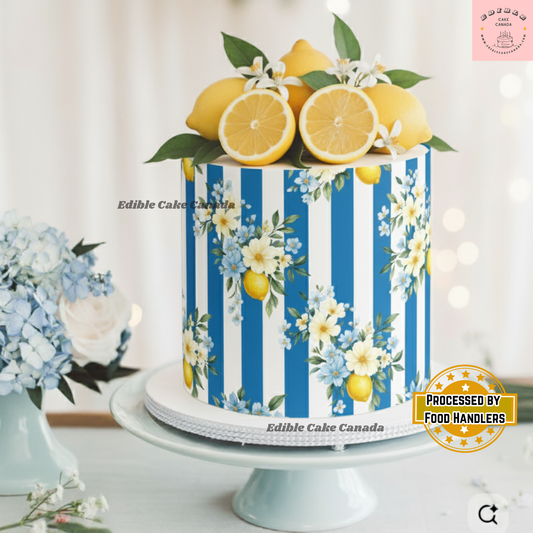 Edible Icing Cake Wrap – Sicilian Mediterranean Lemon & Tile Pattern