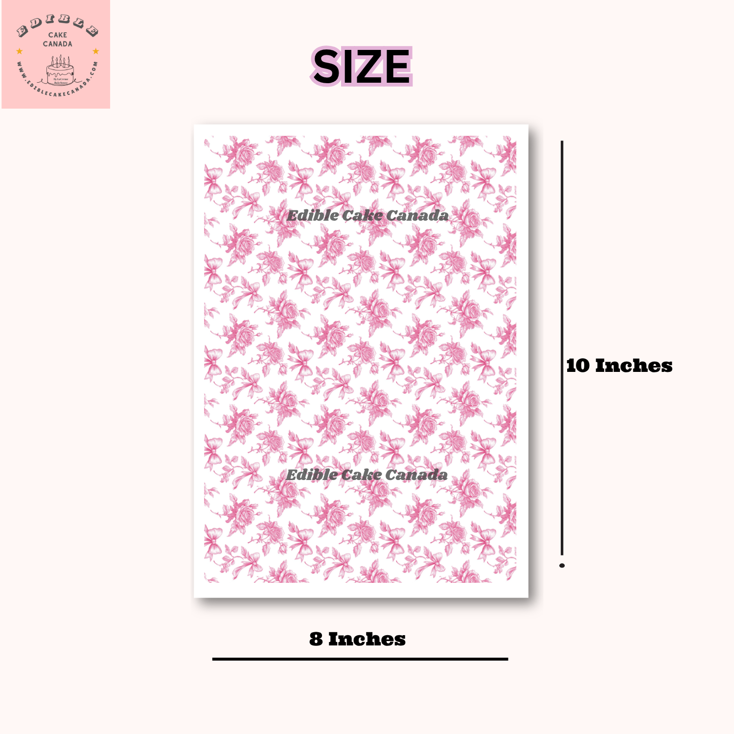 Pink bow and rose French toile edible cake wrap icing sheet 8x10 romantic cottage garden frosting sheet for cake decorating