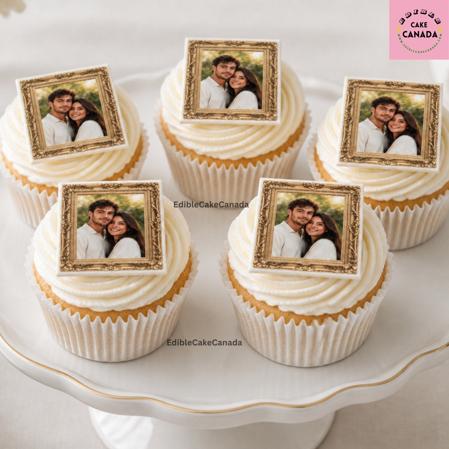 Custom Edible Icing Cupcake Topper with Vintage Photo Frame