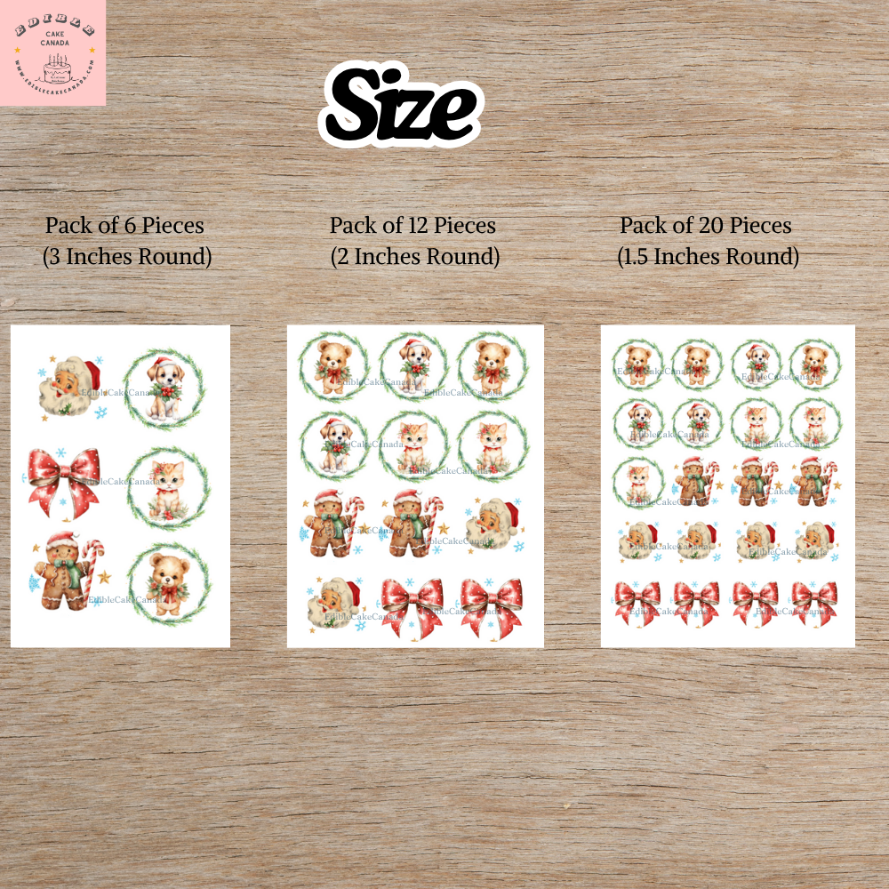 Edible Christmas Cupcake Toppers – 6 Festive Designs | Round Icing Images (1.5", 2", 3") | Food-Grade Cake Decorations