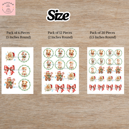 Edible Christmas Cupcake Toppers – 6 Festive Designs | Round Icing Images (1.5", 2", 3") | Food-Grade Cake Decorations