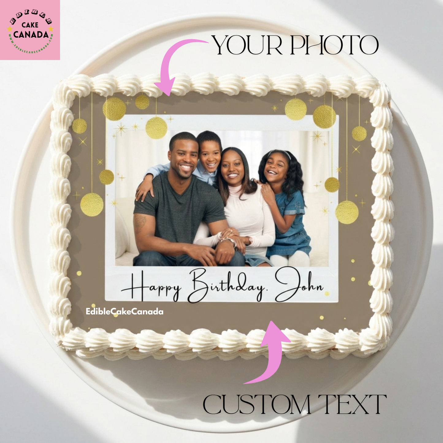 Custom Happy Birthday Photo Cake Topper – Edible Icing Sheet with Custom Photo & Text