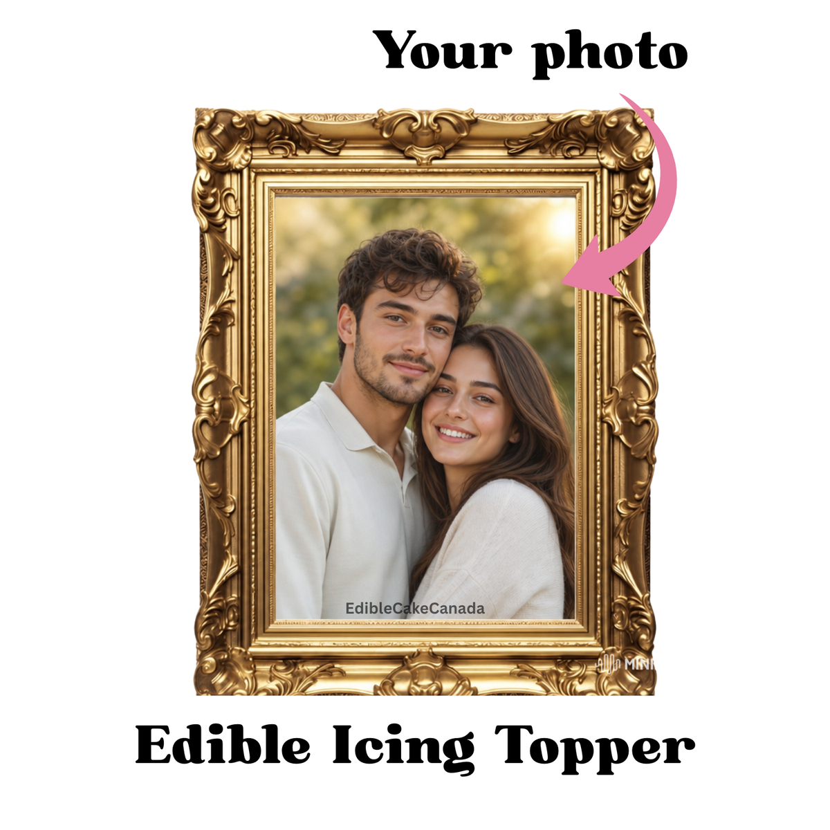 Custom Edible Icing Cupcake Topper with Vintage Photo Frame