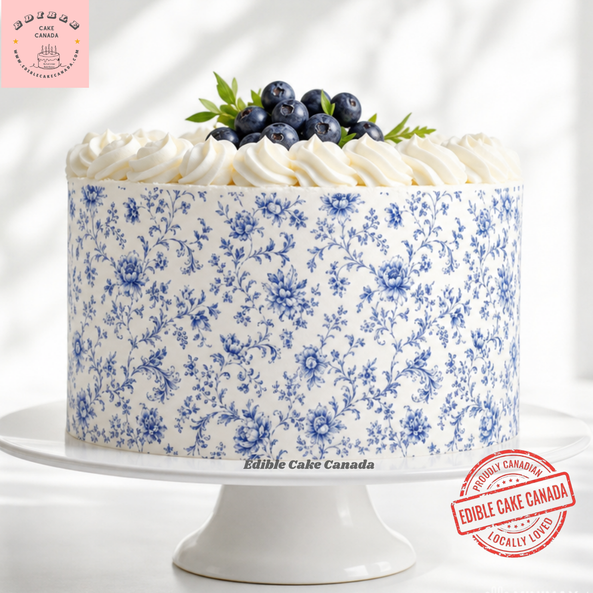 Edible icing sheet 8x10 blue rose French toile cake wrap custom frosting sheet