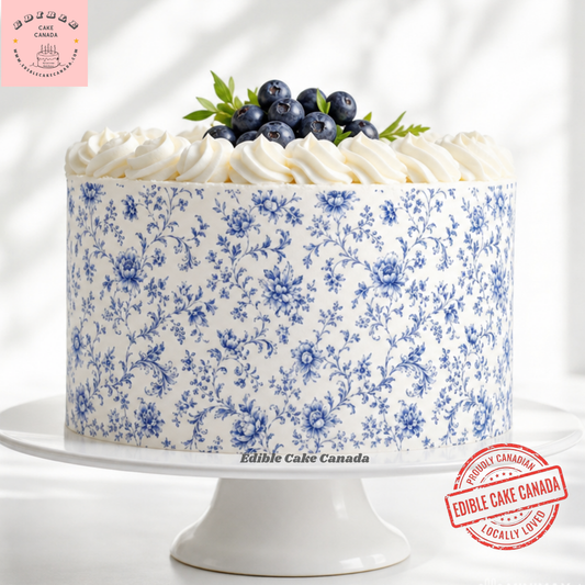 Edible icing sheet 8x10 blue rose French toile cake wrap custom frosting sheet