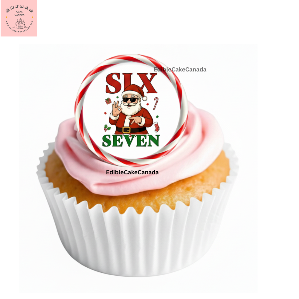 Edible Icing Cake & Cupcake Toppers – 6 7 Santa Claus Christmas Theme -Edible Frosting Sheet