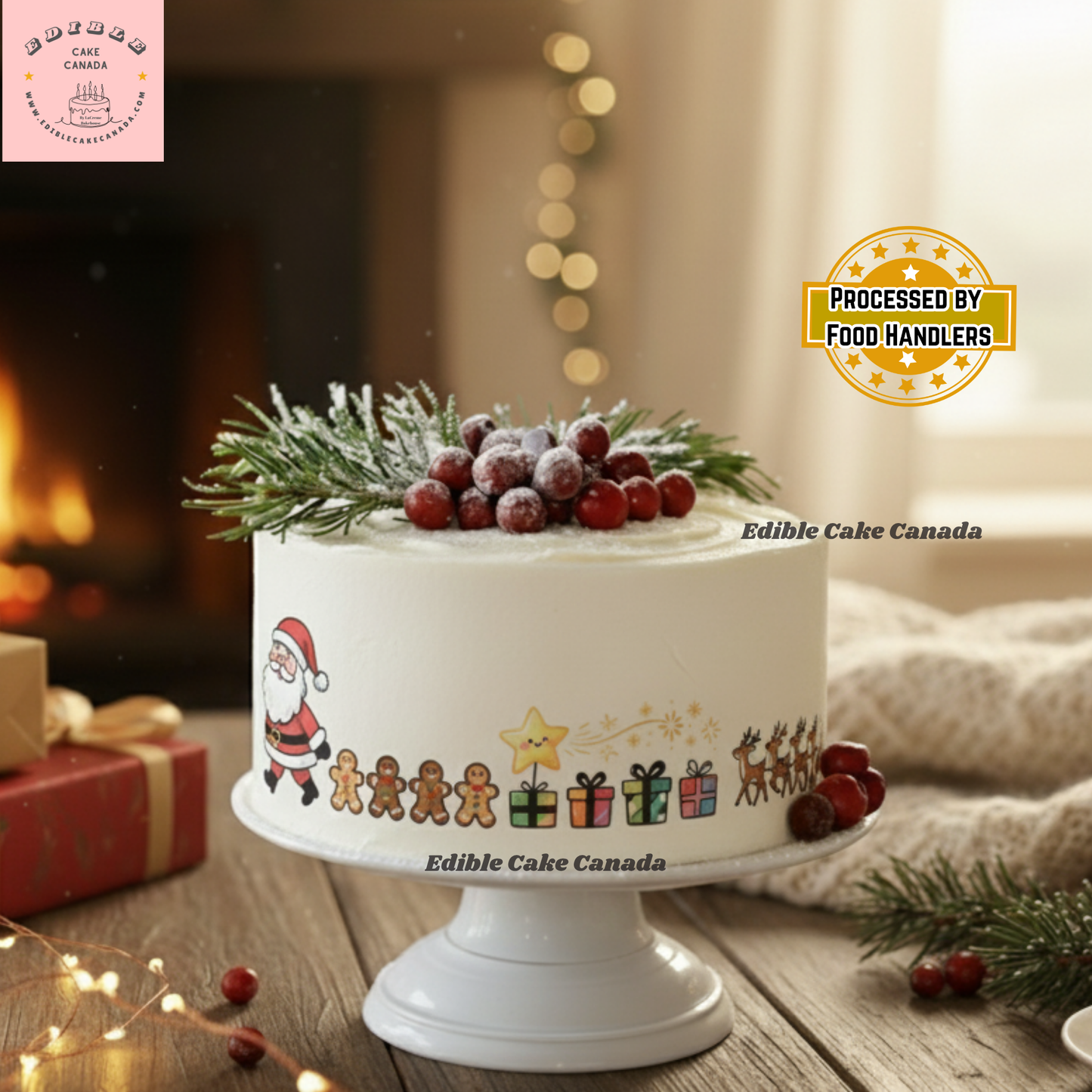Christmas Edible Cake Wrap – Santa Claus & Snowman Design | Cute Holiday Icing Sheet