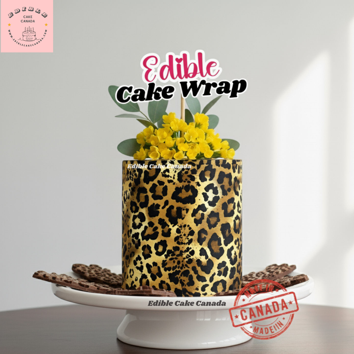 Vivid Yellow & Black Leopard Edible Cake Wrap – Cheetah Print Icing Sheet 8"x10"