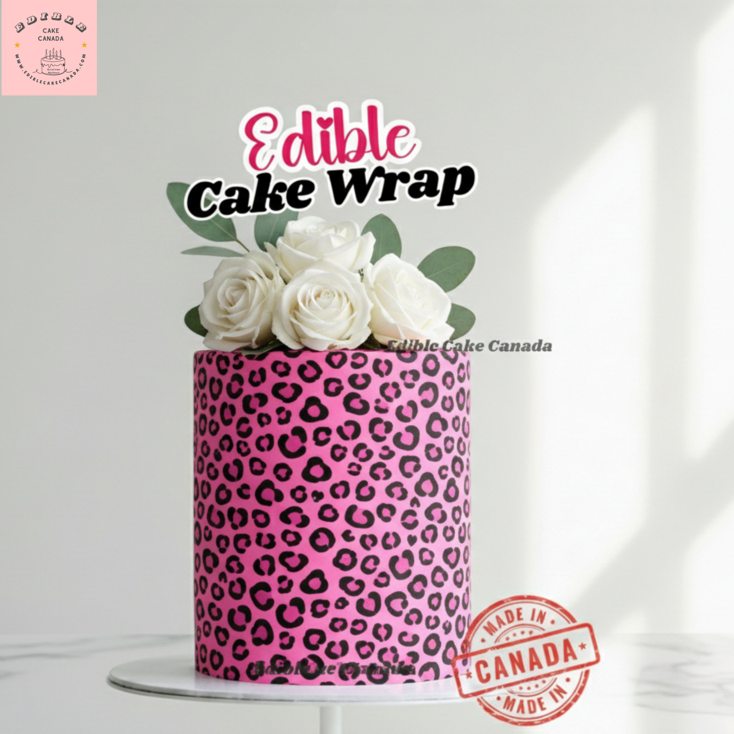 Edible Cake Wrap – Pink Leopard & Heart Pattern (8"x10")