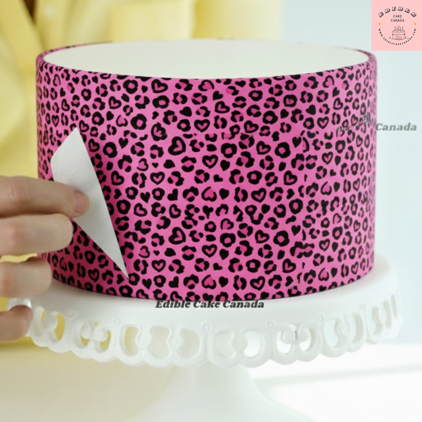 Edible Cake Wrap – Pink Leopard & Heart Pattern (8"x10")