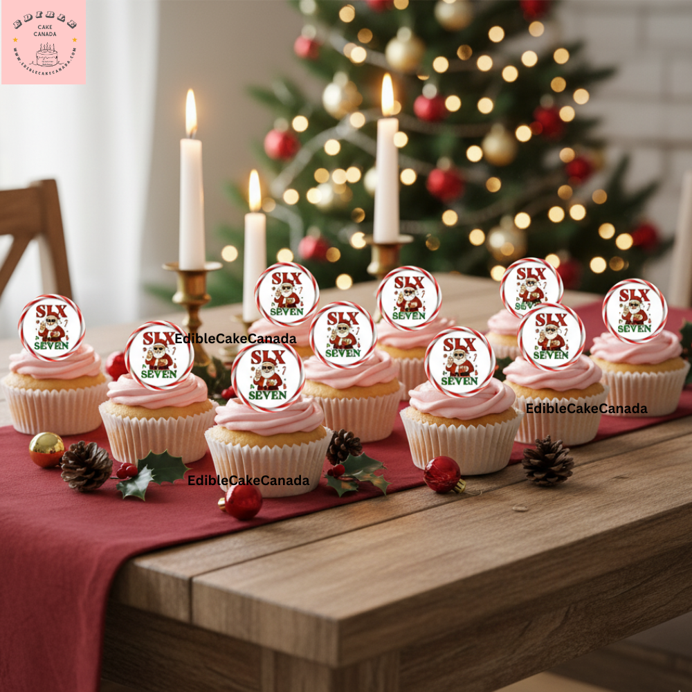 Edible Icing Cake & Cupcake Toppers – 6 7 Santa Claus Christmas Theme -Edible Frosting Sheet