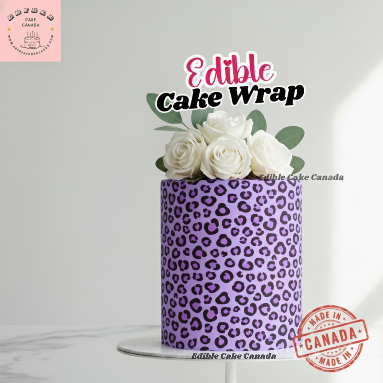 Edible Cake Wrap – Purple Leopard & Heart Pattern (8"x10")