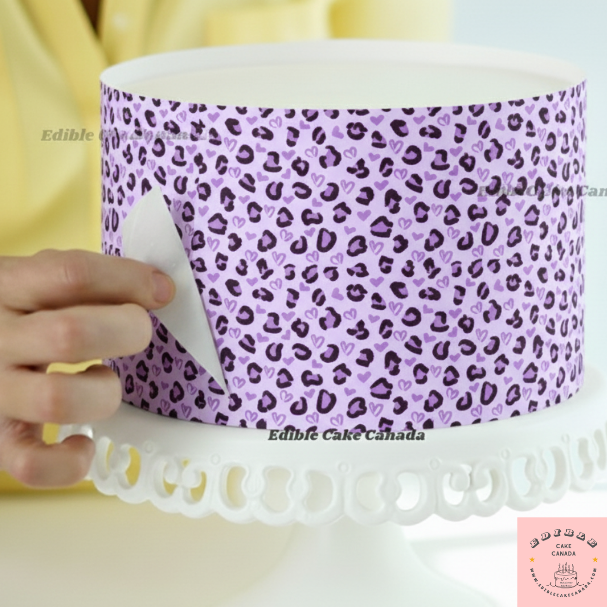 Edible Cake Wrap – Purple Leopard & Heart Pattern (8"x10")