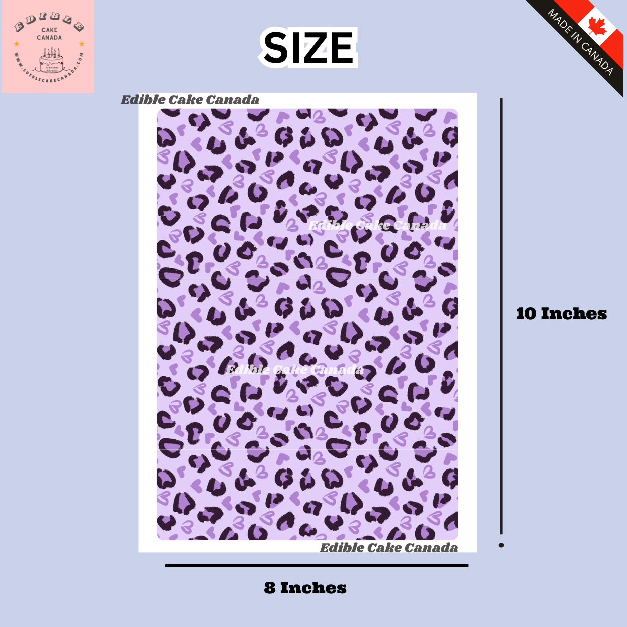 Edible Cake Wrap – Purple Leopard & Heart Pattern (8"x10")
