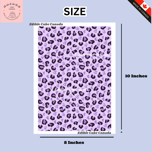 Edible Cake Wrap – Purple Leopard & Heart Pattern (8"x10")