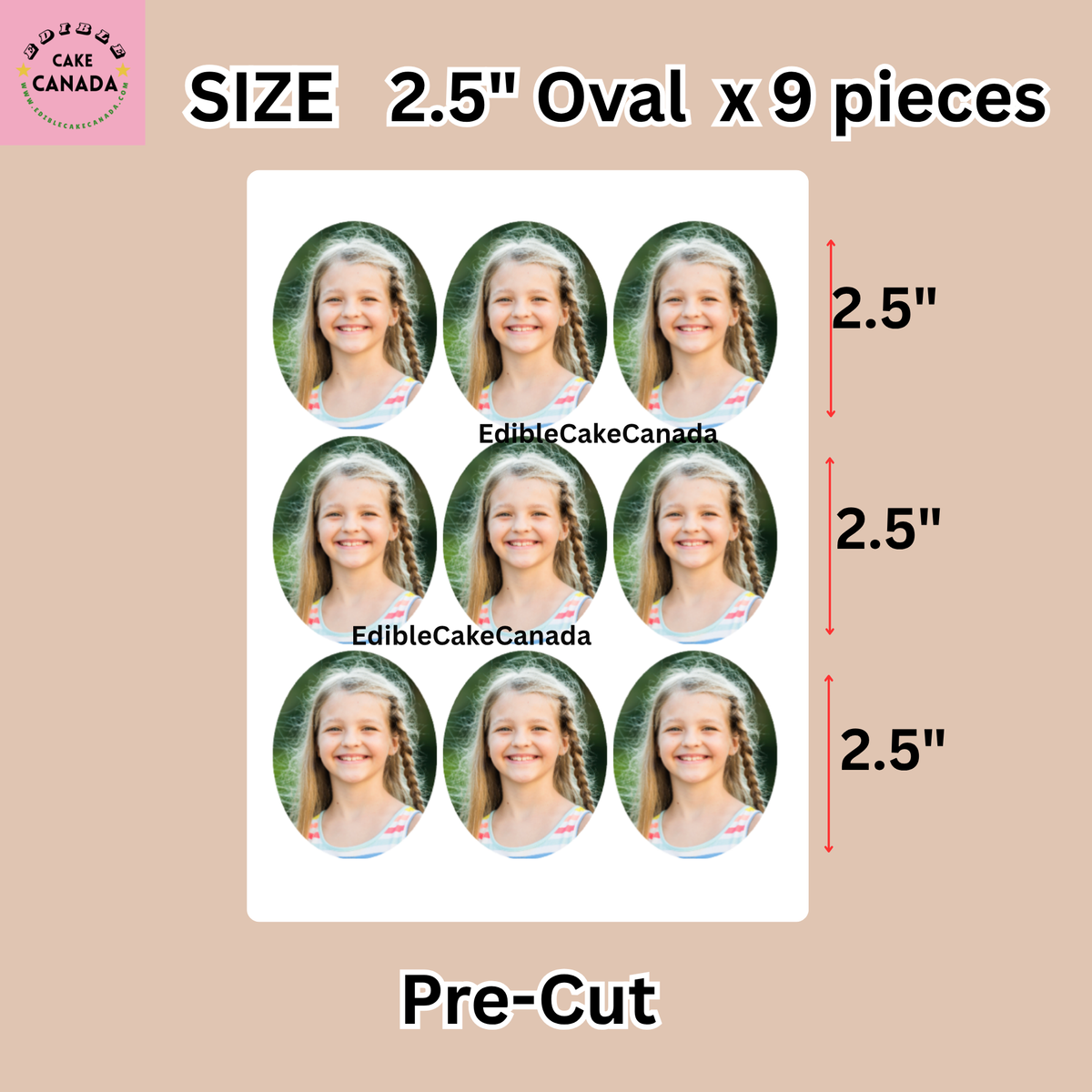Oval edible icing sheet sizes: 2.5 inch, 3.2 inch, and 4 inch