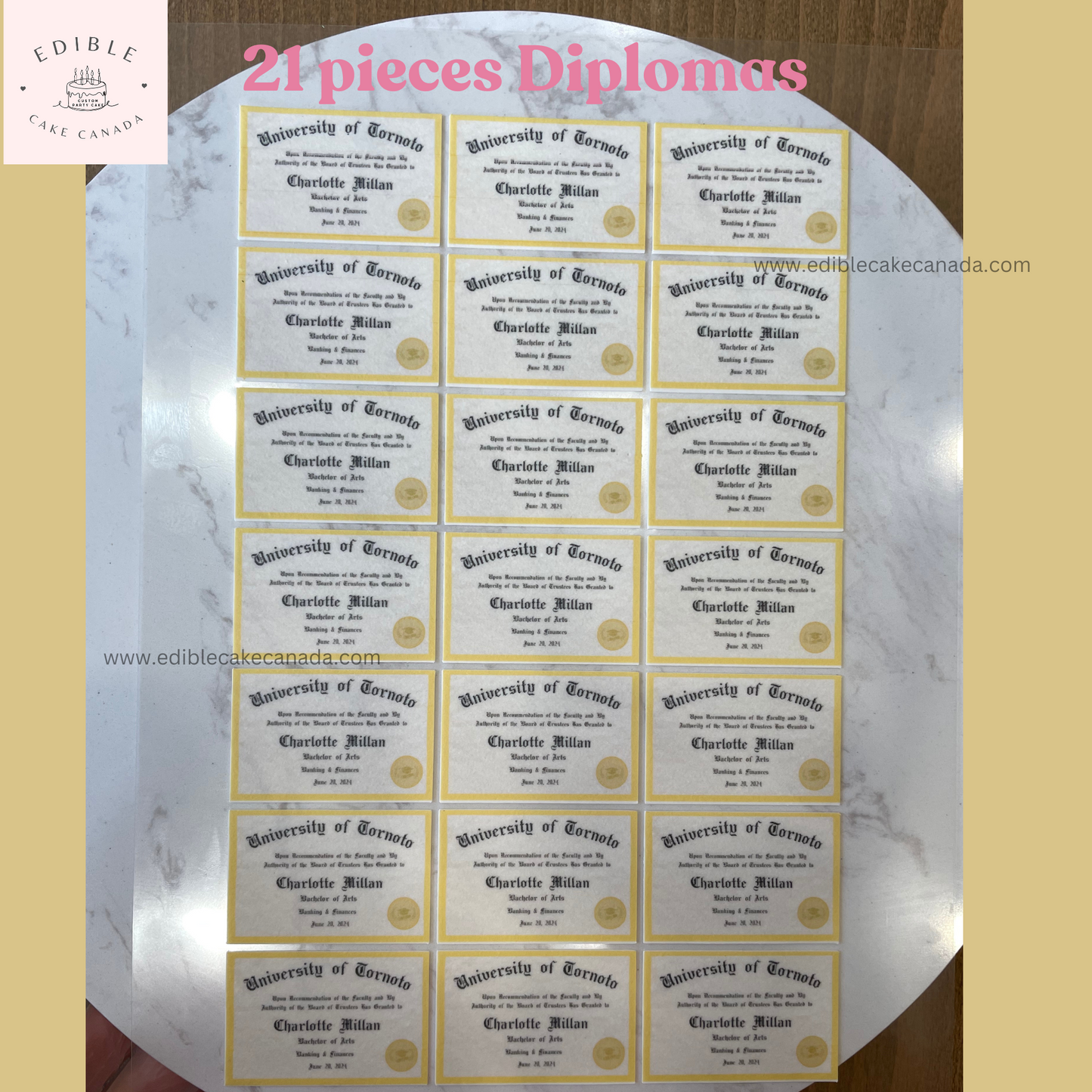 Edible Custom Certificate Diplomas Graduation Topper