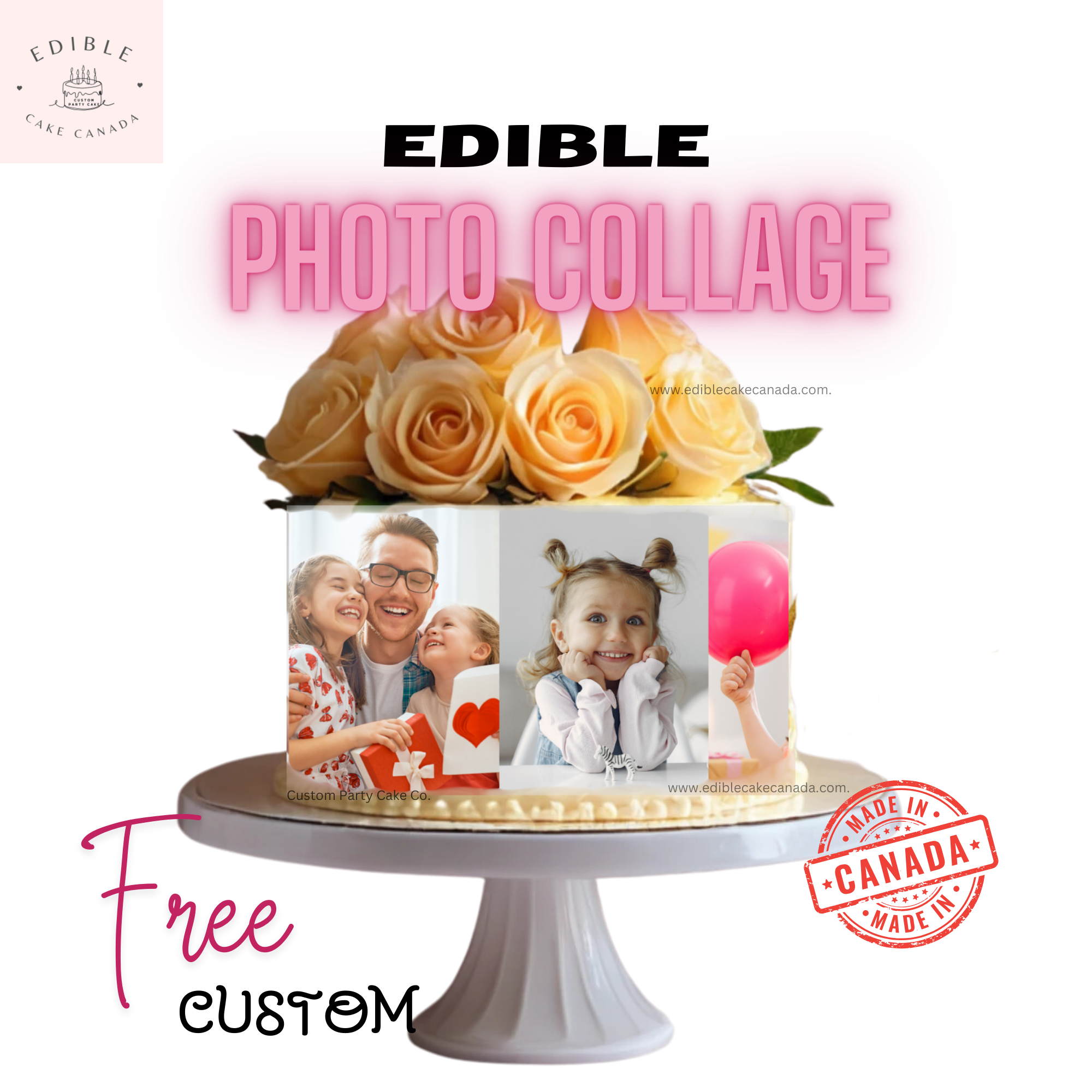 Ediable Photo Edible Photo Collage Cake Wrap | Custom Wedding Photo Image Stripe ...