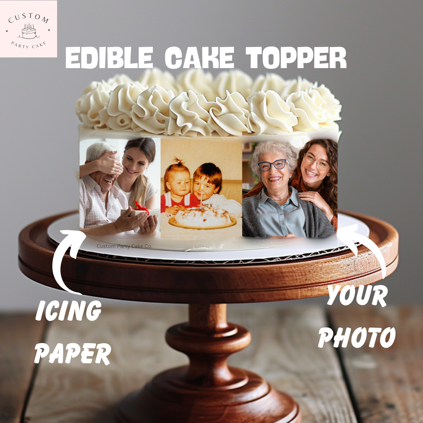 Edible Photo Collage Cake Wrap | Custom Photo Image Cake Stripe