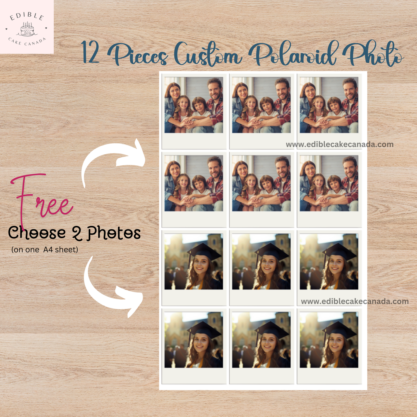 Edible Polaroid Photo Topper | Custom Polaroid Picture Cupcakes  |Photo Reels Film Icing Sheet