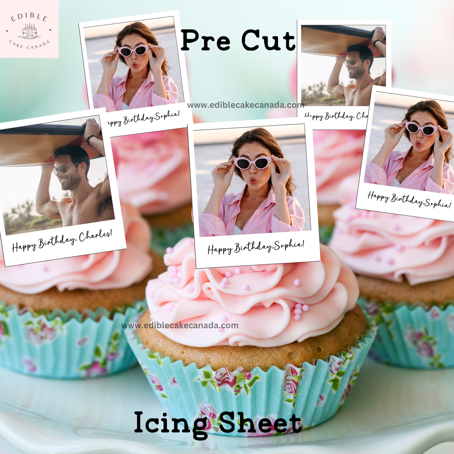 Edible Polaroid Photo Topper | Custom Polaroid Picture Cupcakes  |Photo Reels Film Icing Sheet