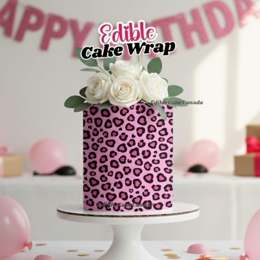 Edible Cake Wrap – Pink Leopard & Heart Pattern (8"x10")