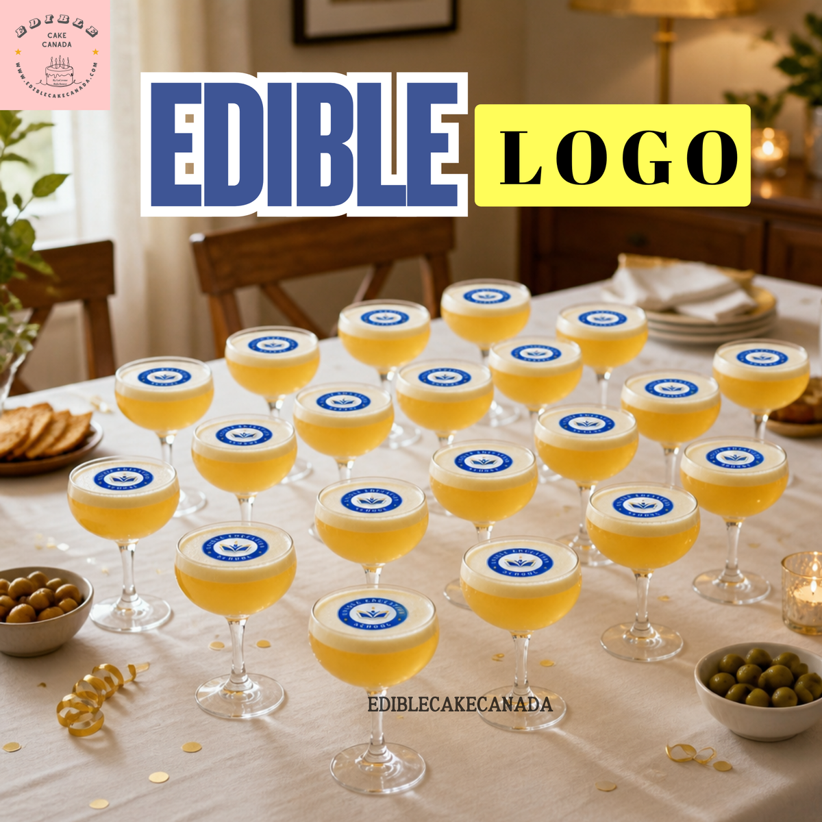 Edible WAFER Drink Toppers : Custom Corporate Bulk Event Branding for drink | Personalized Wedding Drink Wafer topper