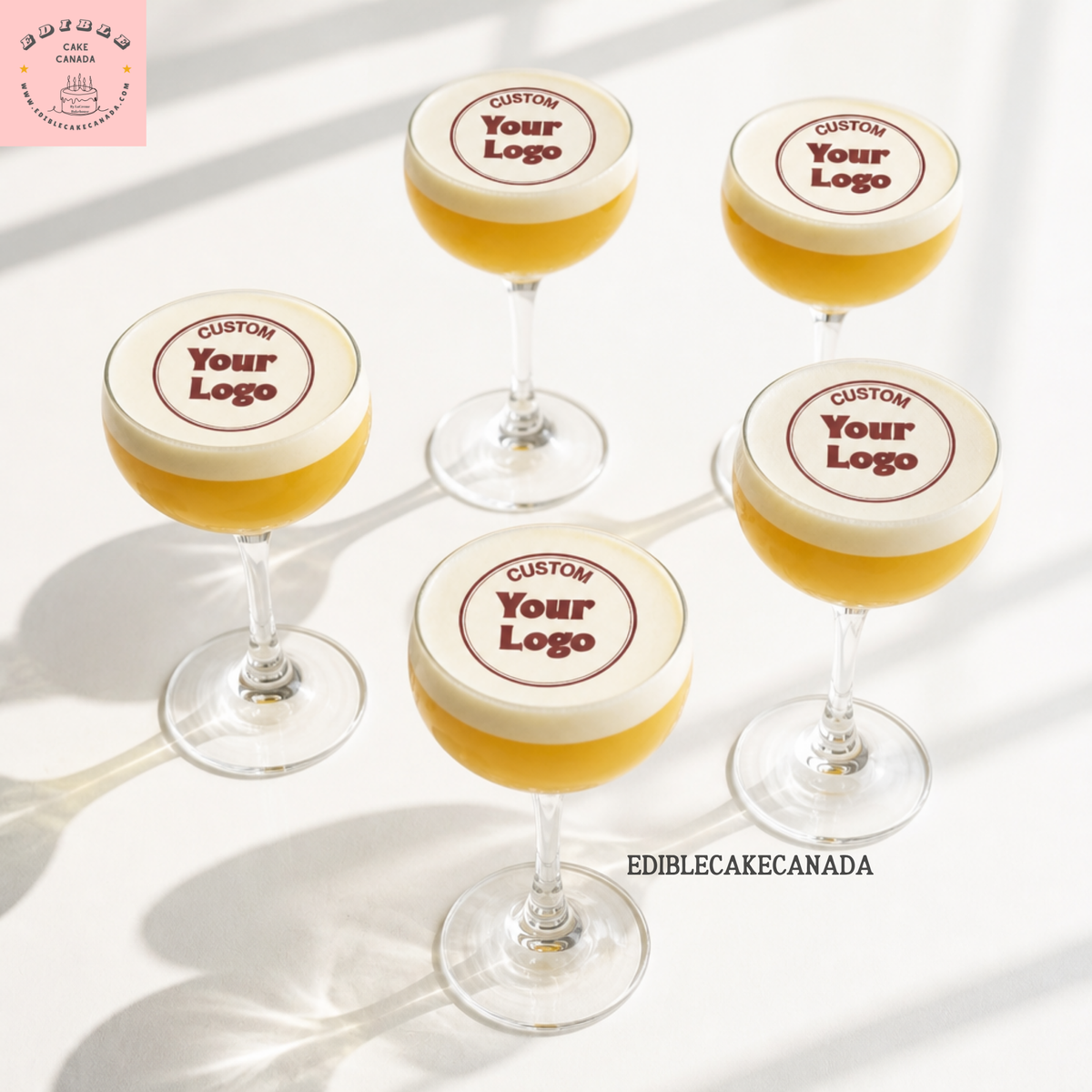 Edible WAFER Drink Toppers : Custom Corporate Bulk Event Branding for drink | Personalized Wedding Drink Wafer topper