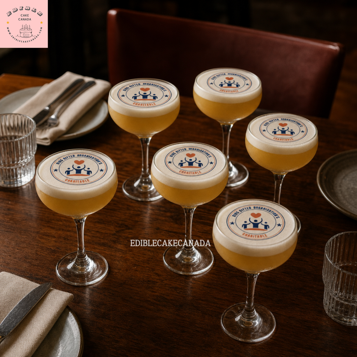 Edible WAFER Drink Toppers : Custom Corporate Bulk Event Branding for drink | Personalized Wedding Drink Wafer topper