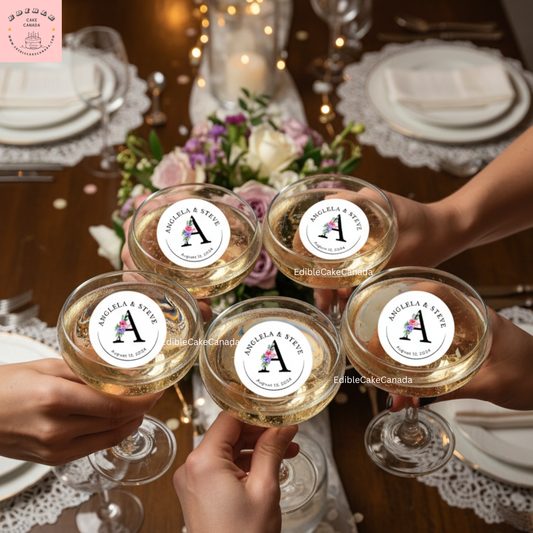Custom Wedding Initial Wafer Drink Toppers | Precut Edible Drink Toppers for Wedding, Birthday & Cocktail Party