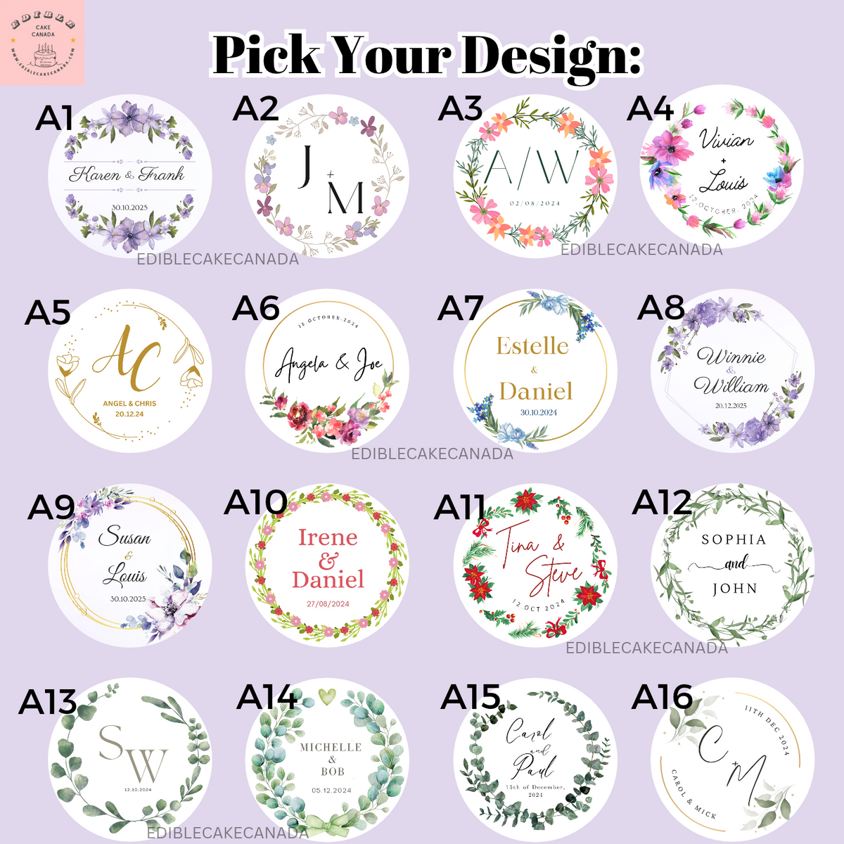 Edible WAFER Drink Toppers | Floral Wreath & Monogram for Party Anniversary Wedding  | 16 Designs | Canada