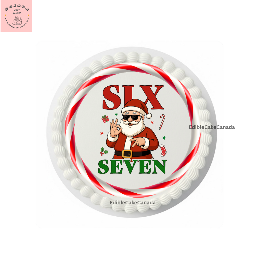 Edible Icing Cake & Cupcake Toppers – 6 7 Santa Claus Christmas Theme -Edible Frosting Sheet