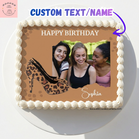 Custom leopard print edible icing sheet cake topper with personalized name

Personalized edible cake image with leopard print and high-heel shoe design

Leopard print edible frosting sheet for birthday cake decoration

Custom edible cake topper for bridal shower or bachelorette party

Fashion-themed leopard edible icing sheet for cake

