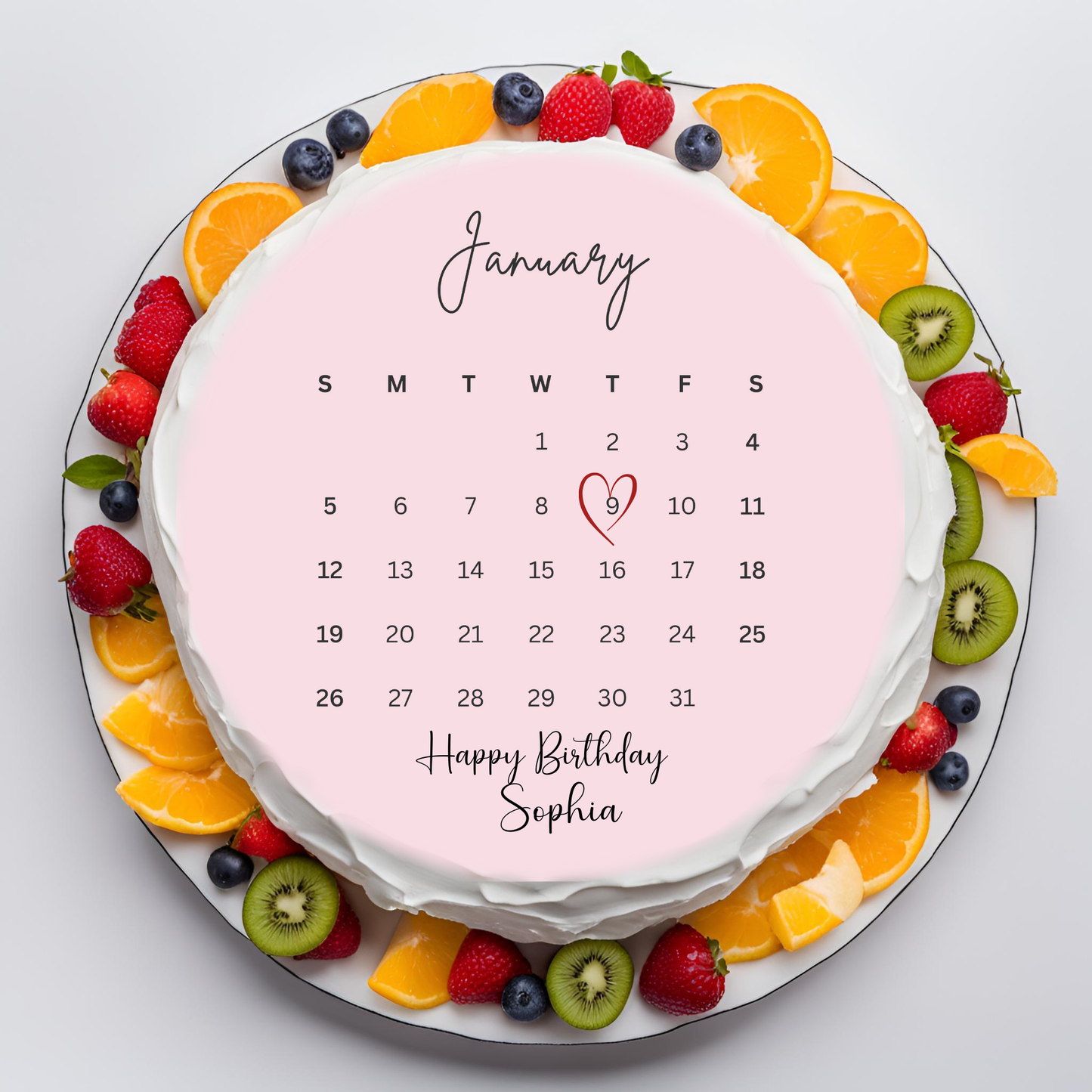 Custom 2025 Calendar  Edible Image Wafer & Frosting Set | Personalized Circle Heart shape Topper | Birthday Burn-away bundle