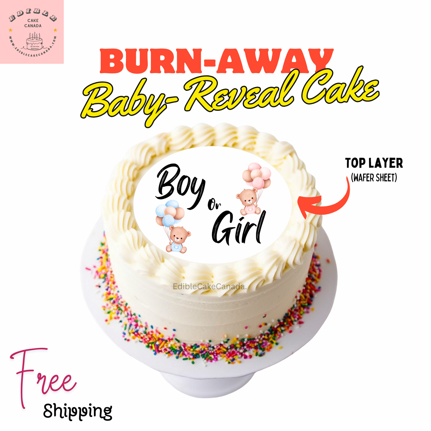 Edible Custom Burn-Away Cake Topper | Personalized Gender Reveals  Topper | Baby Reveals | Baby Shower Party Burn Away Set
