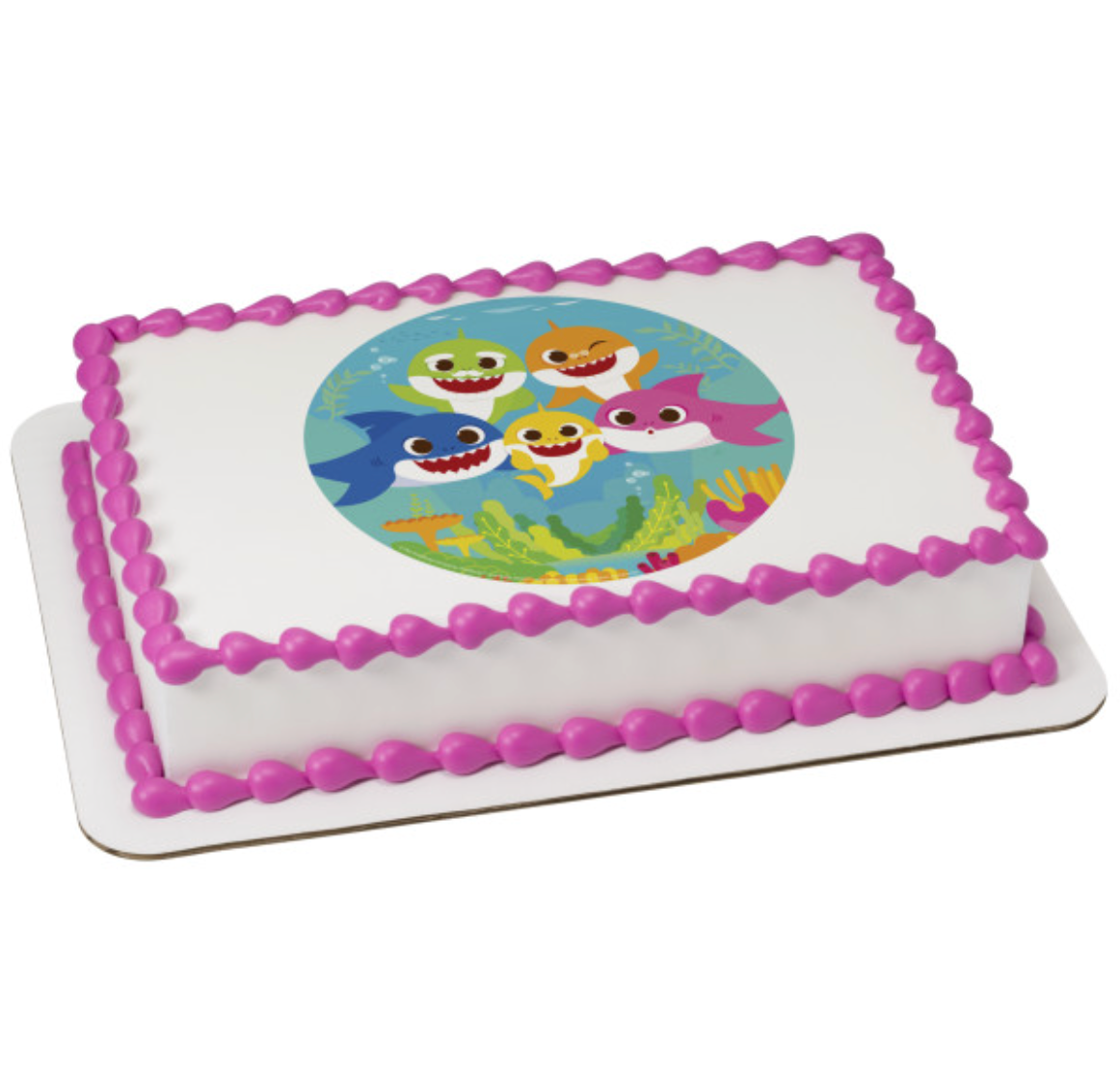 Baby Shark Ruling the Sea PhotoCake edible image cake topper processed in Canada  

Licensed Baby Shark edible icing sheet for birthday cakes  

Baby Shark cake topper with colourful underwater design  

PhotoCake Edible Image Baby Shark Ruling the Sea cake decoration  

Kids Baby Shark birthday cake edible topper Canada