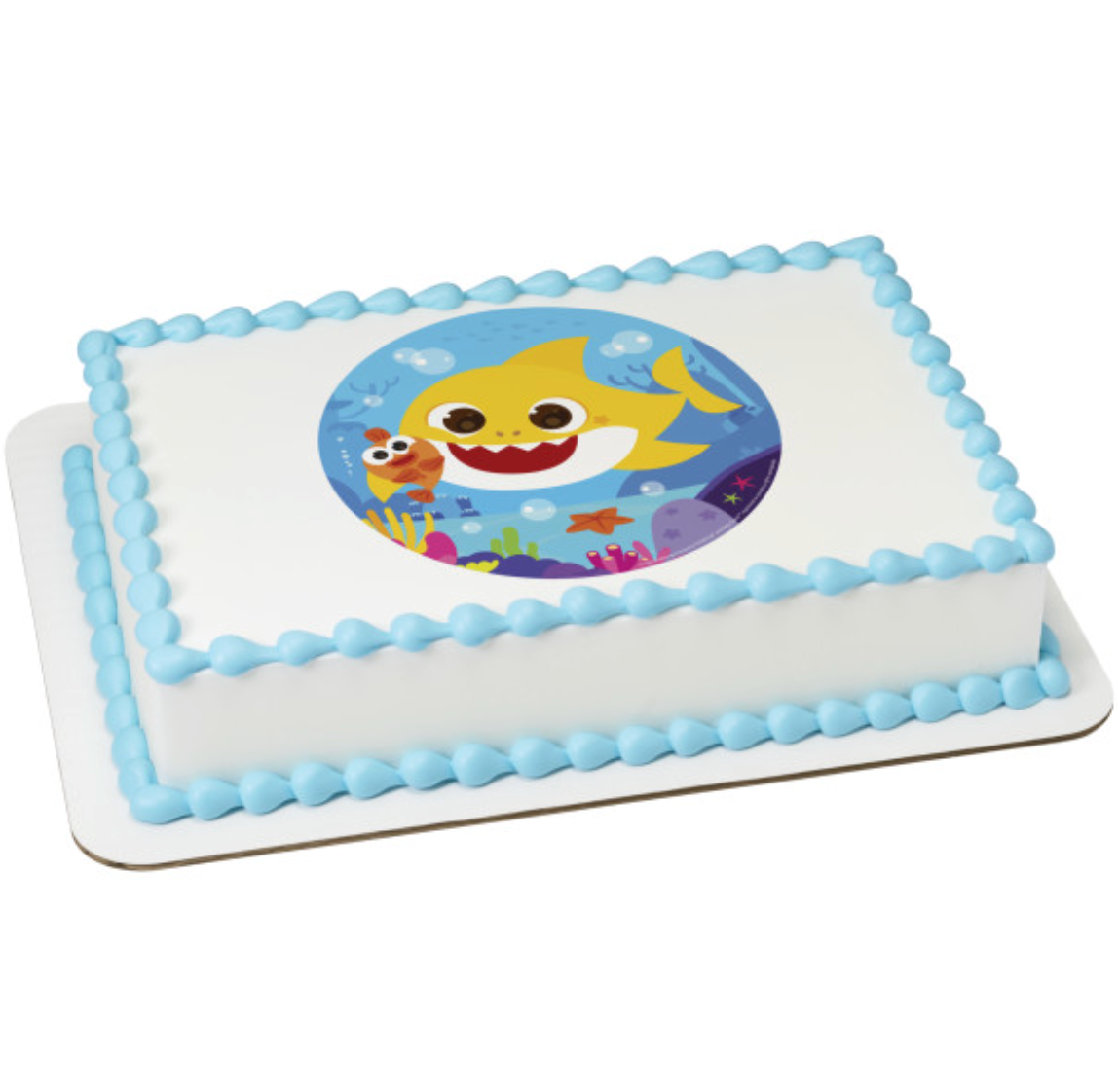 Baby Shark Ruling the Sea PhotoCake edible image cake topper processed in Canada  

Licensed Baby Shark edible icing sheet for birthday cakes  

Baby Shark cake topper with colourful underwater design  

PhotoCake Edible Image Baby Shark Ruling the Sea cake decoration  

Kids Baby Shark birthday cake edible topper Canada